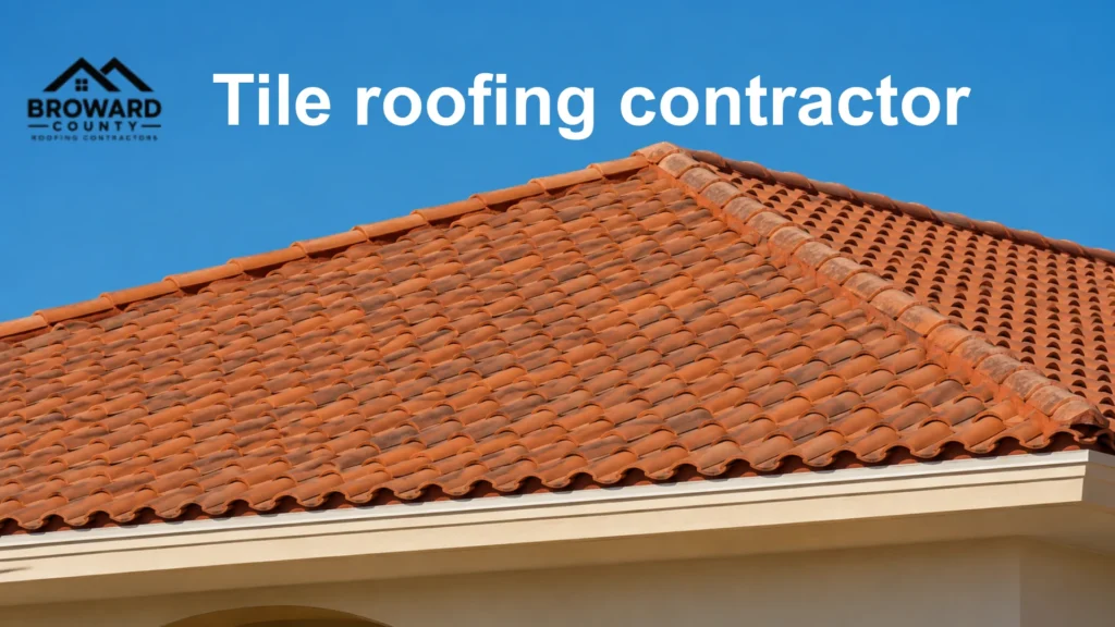 Professional tile roofing contractor installing durable clay roof tiles on a residential home.
