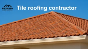 Professional tile roofing contractor installing durable clay roof tiles on a residential home.