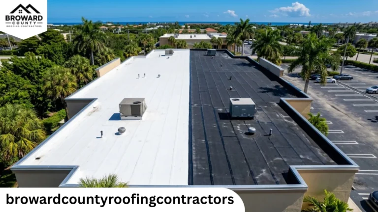 Commercial flat roof in Broward County split between white TPO and black EPDM roofing membrane